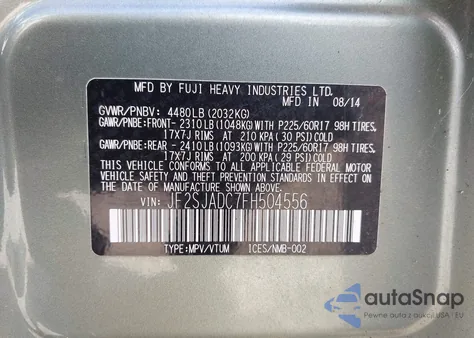 2015 Subaru Forester 2.5I Premium from USA, damaged, VIN JF2SJADC7FH504556